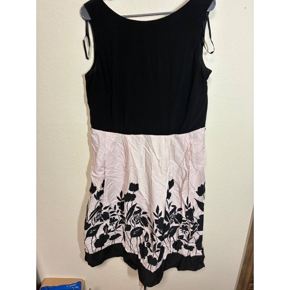 DressBarn Dress Business Casual Boho Floral Sleeveless Black White Size 14W BD1 - Picture 2 of 7
